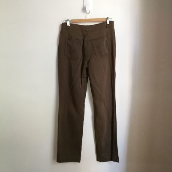 𝅺AKRIS Dark Beige / Green Wool Straigth Classic Trouser Pants Size Large - Picture 12 of 12